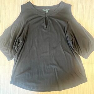 Lauren Ralph Lauren Black Cold Shoulder Keyhole Top PM Cotton Modal Jersey